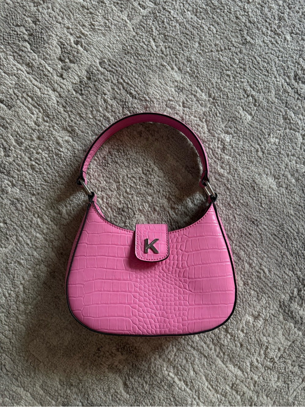 Kendall & Kylie Hot Pink Croc-Embossed Shoulder Bag